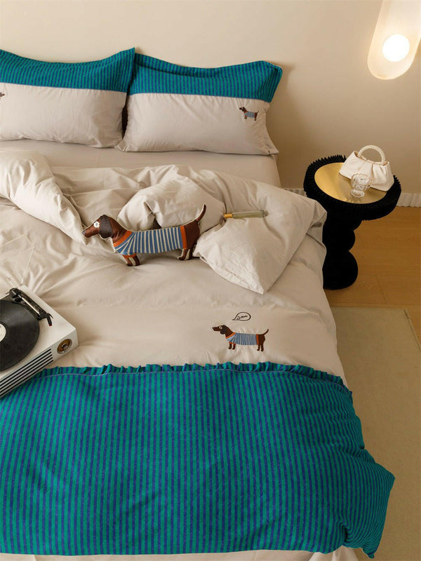 120 Brushed Four - piece Set Embroidered Cotton Quilt Cover Bedding - Textilura