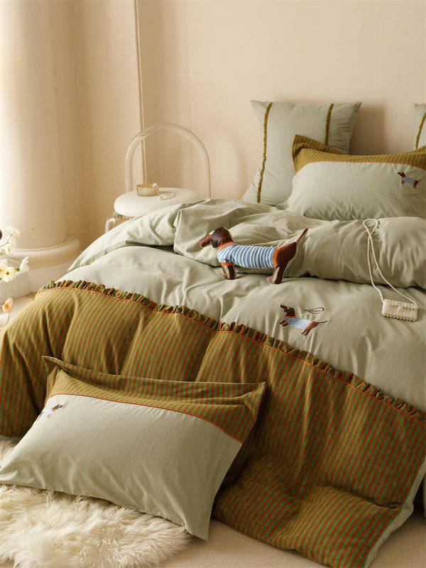 120 Brushed Four - piece Set Embroidered Cotton Quilt Cover Bedding - Textilura