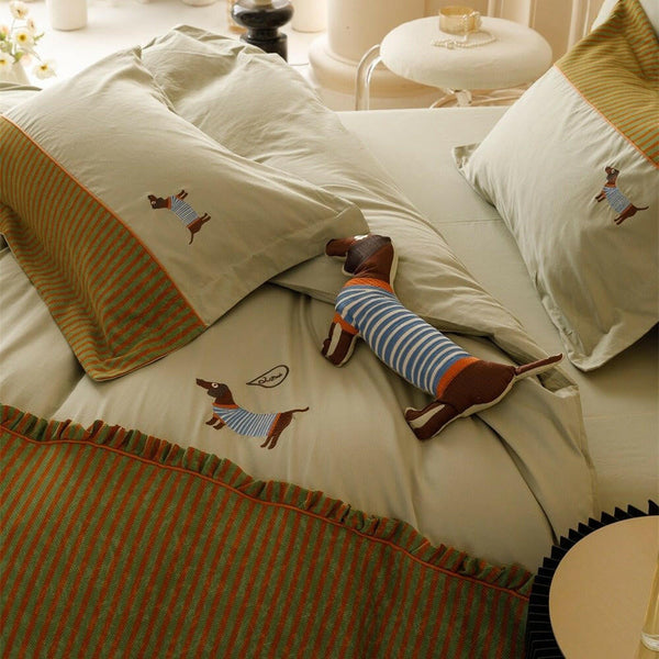 120 Brushed Four - piece Set Embroidered Cotton Quilt Cover Bedding - Textilura