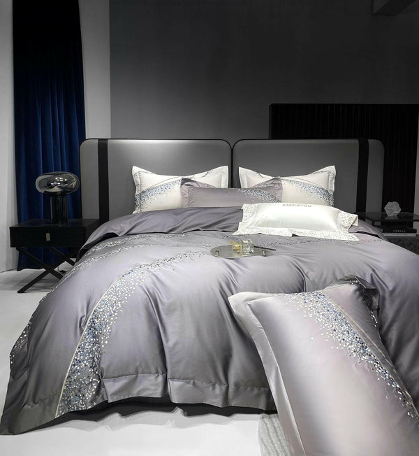 120 Long - staple Cotton Four - piece Set High - grade Simple Embroidery Light Luxury Quilt Cover Bed Sheet Bedding - Textilura