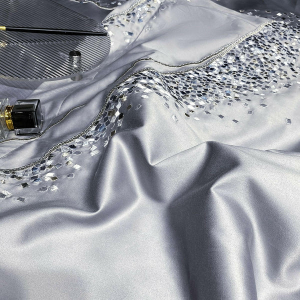 120 Long - staple Cotton Four - piece Set High - grade Simple Embroidery Light Luxury Quilt Cover Bed Sheet Bedding - Textilura