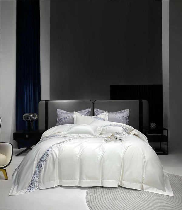 120 Long - staple Cotton Four - piece Set High - grade Simple Embroidery Light Luxury Quilt Cover Bed Sheet Bedding - Textilura