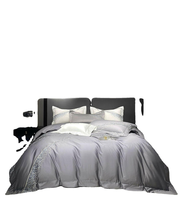 120 Long - staple Cotton Four - piece Set High - grade Simple Embroidery Light Luxury Quilt Cover Bed Sheet Bedding - Textilura