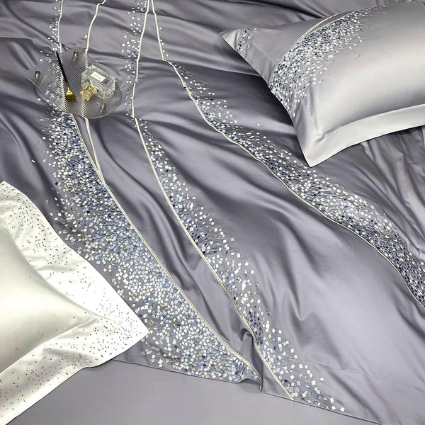 120 Long - staple Cotton Four - piece Set High - grade Simple Embroidery Light Luxury Quilt Cover Bed Sheet Bedding - Textilura
