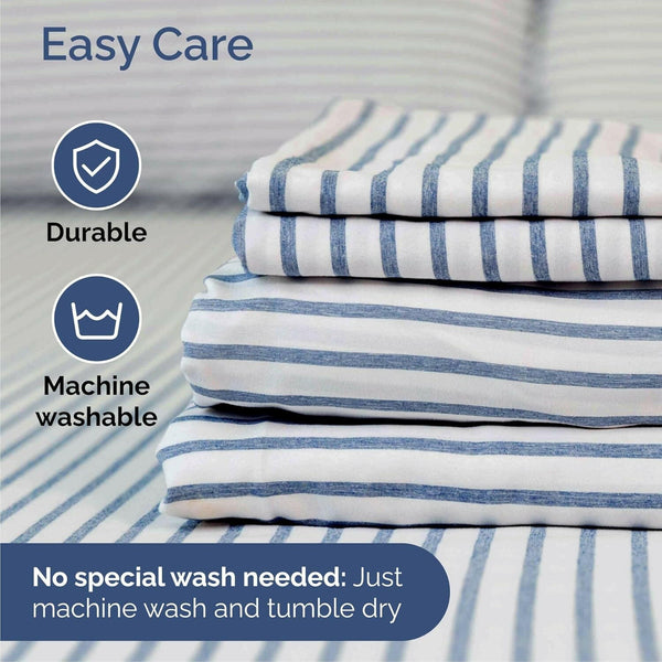 Cal King Size 4 Piece Sheet Set - Comfy Breathable & Cooling Bed Sheets Set - Hotel Luxury Bedding for Women, Men, Kids & Teens - Deep Pockets, Easy - Fit, Soft & Wrinkle Free - Oeko - Tex - Blue Stripes - Textilura