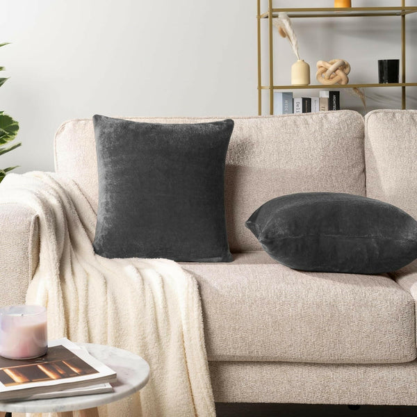 Dark Gray Throw Pillow Covers 18X18 Set of 2, Decorative Pillow Cases for Bed Sofa Couch, Boho Aesthetic Accent Decor Cushion for Bedroom Living Room, Velvet Square Euro Sham Covers, Dark Grey - Textilura