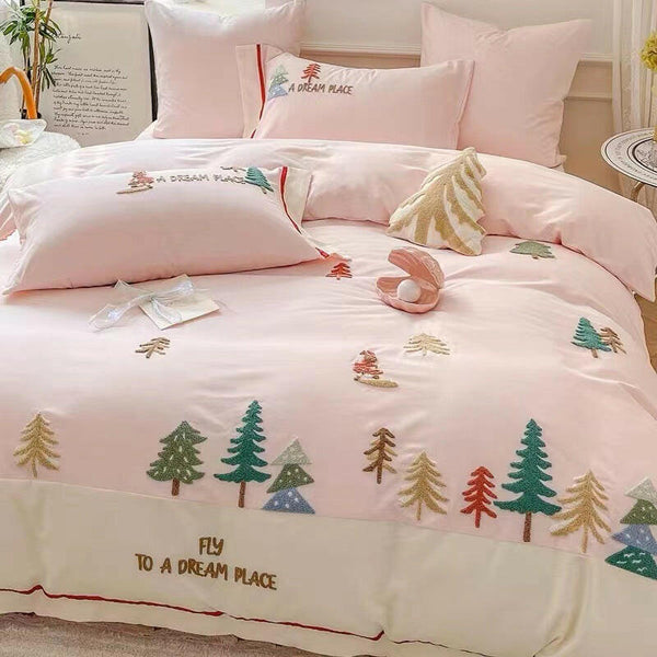 Forest 60 Long - staple Cotton Brushed Four - piece Set All Cotton Pure Towel Embroidery Thickening Bedding - Textilura