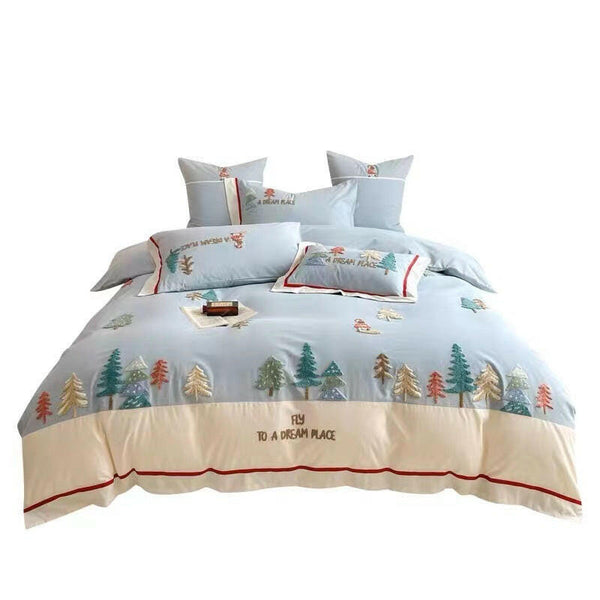 Forest 60 Long - staple Cotton Brushed Four - piece Set All Cotton Pure Towel Embroidery Thickening Bedding - Textilura