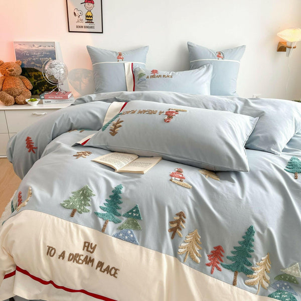 Forest 60 Long - staple Cotton Brushed Four - piece Set All Cotton Pure Towel Embroidery Thickening Bedding - Textilura