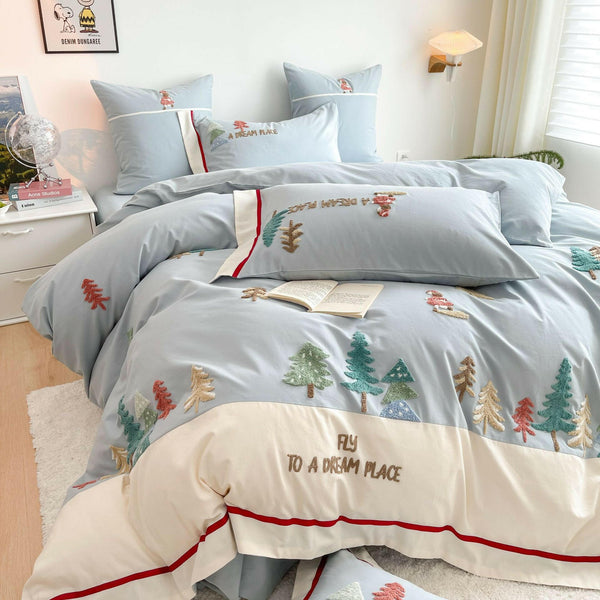 Forest 60 Long - staple Cotton Brushed Four - piece Set All Cotton Pure Towel Embroidery Thickening Bedding - Textilura