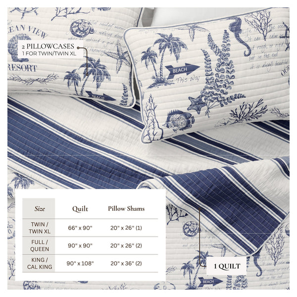 Coastal Printed Cotton Quilt Set - Calypso Collection