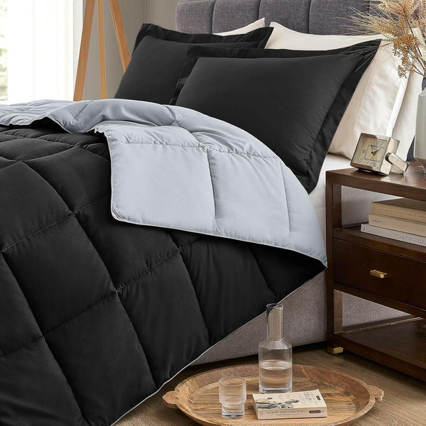 King Size Comforter Set Black, Comforter Sets King Size Bed, Lightweight Soft down Alternative Comforters Reversible All Season 3 Piece Bedding Set with 2 Shams Black/Light Grey - Textilura