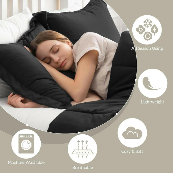 King Size Comforter Set Black, Comforter Sets King Size Bed, Lightweight Soft down Alternative Comforters Reversible All Season 3 Piece Bedding Set with 2 Shams Black/Light Grey - Textilura