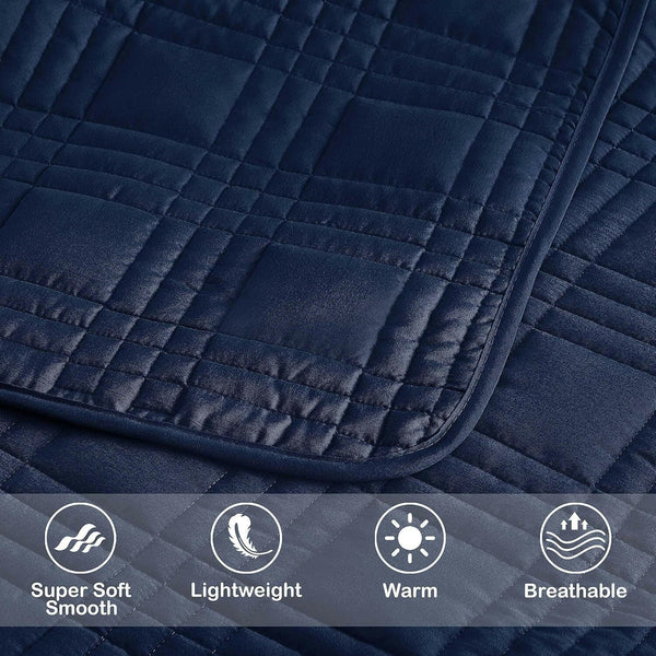 Kingston 3 - Piece Navy Queen Size Quilt Set - Lightweight All Season Bed Coverlet Oversized Queen Bedspread 100" X 106" - Textilura