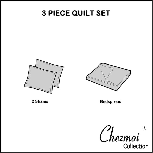 Kingston 3 - Piece Navy Queen Size Quilt Set - Lightweight All Season Bed Coverlet Oversized Queen Bedspread 100" X 106" - Textilura