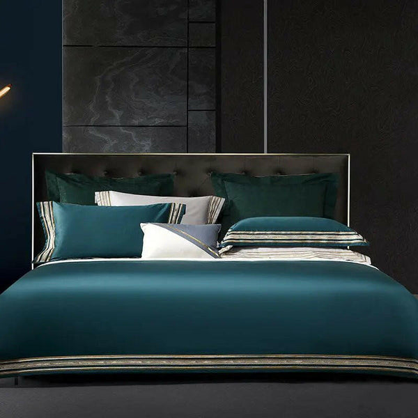 Light Luxury Solid 140 Thread Count Embroidery Solid Four Piece Bedding Set - Textilura