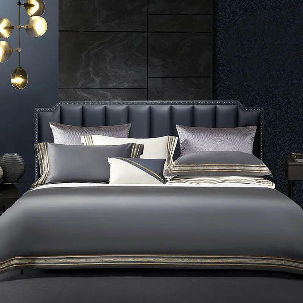 Light luxury solid color bedding set with 140 thread count and delicate embroidery finish