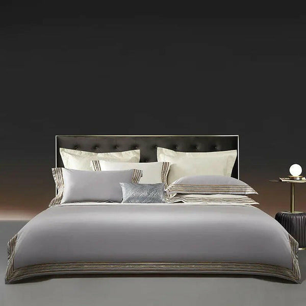 Light Luxury Solid 140 Thread Count Embroidery Solid Four Piece Bedding Set - Textilura