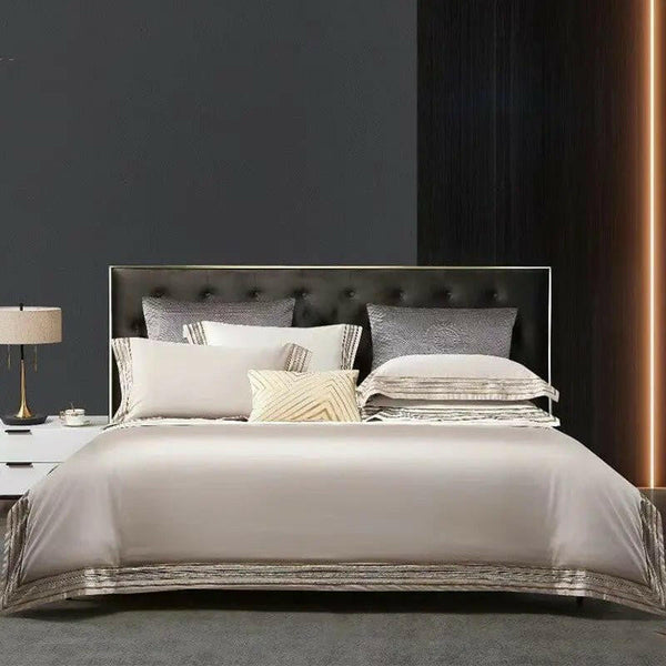 Light Luxury Solid 140 Thread Count Embroidery Solid Four Piece Bedding Set - Textilura