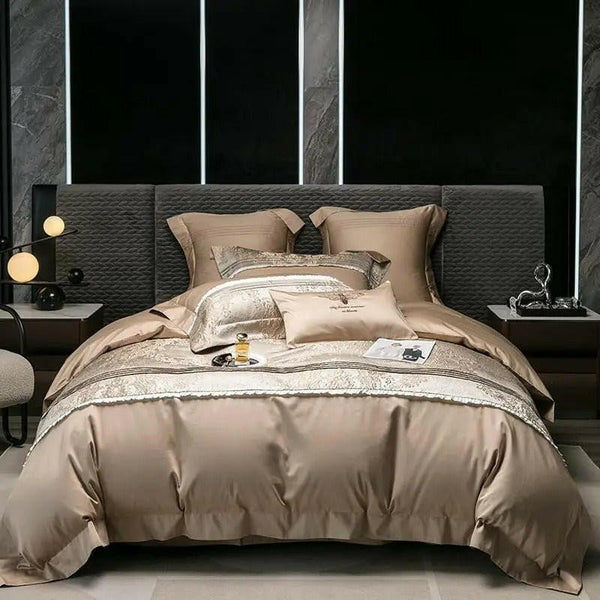 Long-staple cotton bedding set with jacquard quilt cover and soft sheet in elegant bedroom style