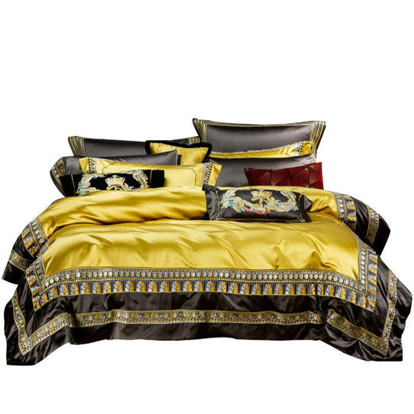 Luxury European villa bedding set featuring soft cotton textures and elegant embroidered bed covers
