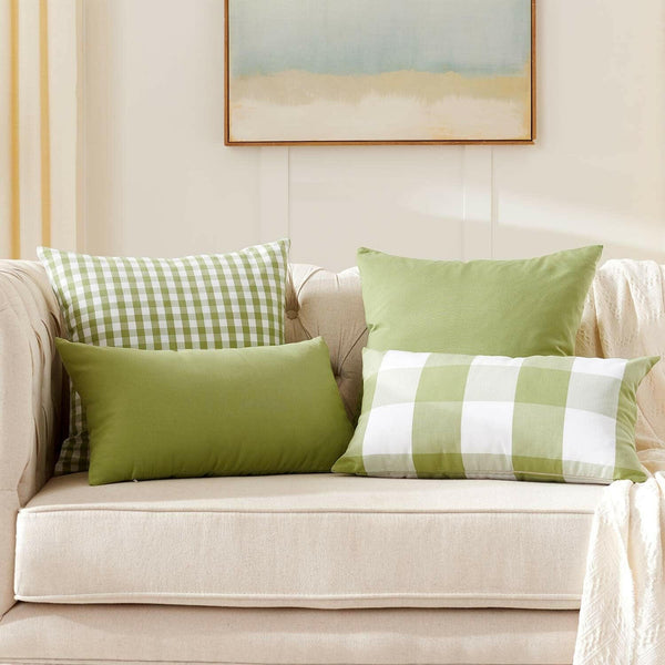 Pack of 2 Farmhouse Decorative Solid Square Throw Pillow Covers Classic Burlap Cushion Cover Rustic Retro Home Decor for Couch Bedroom Chair 18 X 18 Inch Green - Textilura