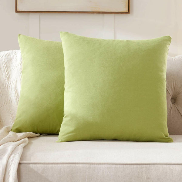 Rustic green square throw pillow covers with burlap texture, perfect for farmhouse or retro decor