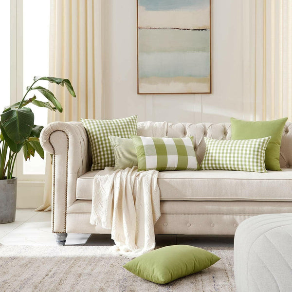 Pack of 2 Farmhouse Decorative Solid Square Throw Pillow Covers Classic Burlap Cushion Cover Rustic Retro Home Decor for Couch Bedroom Chair 18 X 18 Inch Green - Textilura