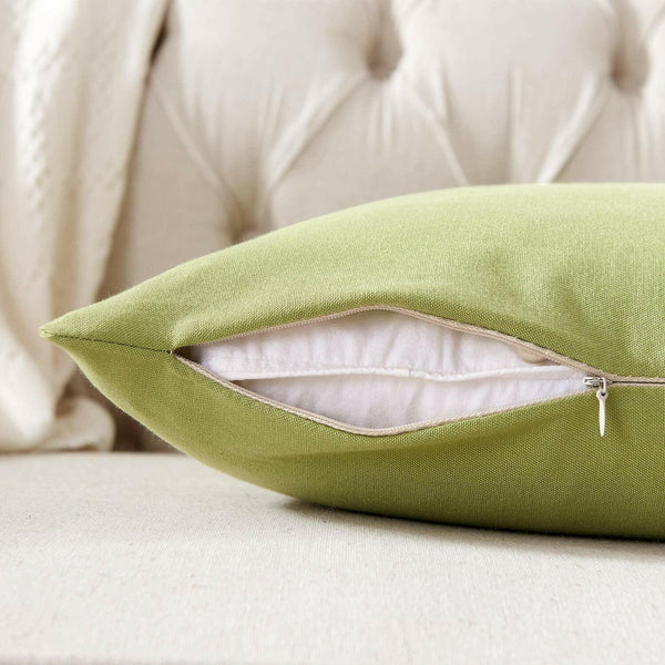 Pack of 2 Farmhouse Decorative Solid Square Throw Pillow Covers Classic Burlap Cushion Cover Rustic Retro Home Decor for Couch Bedroom Chair 18 X 18 Inch Green - Textilura