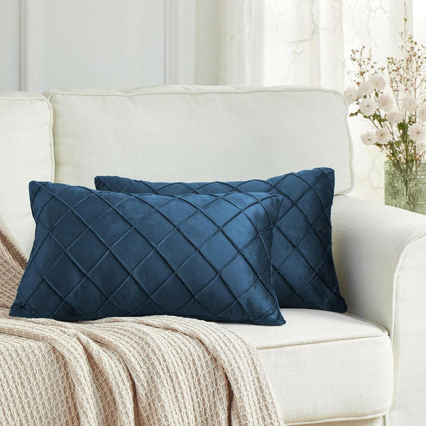 Dark blue velvet throw pillow covers for sofa or bed, elegant and soft cushion decor for any space