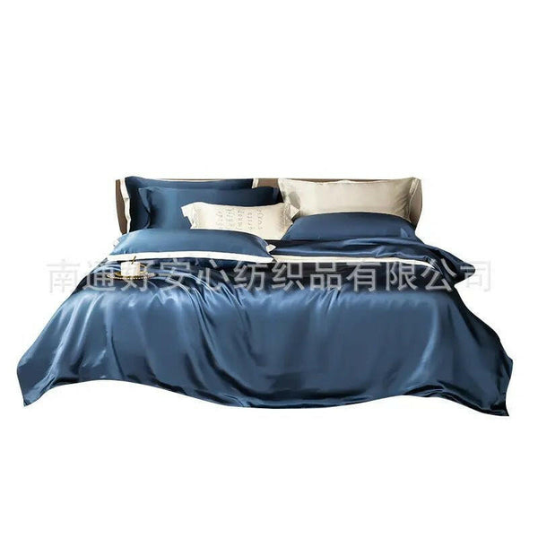 Solid Color Silk Four - piece Set Bed Sheet And Pillowcase Bedding - Textilura