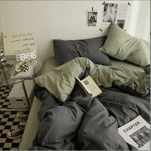 Breathable four-piece dark gray washed bedding set with quilt cover and fluffy lightweight finish