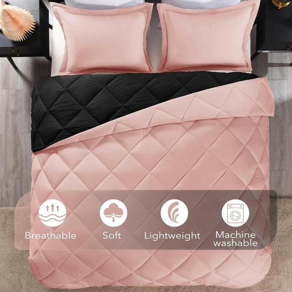 Twin Comforter Set - Pink and Black Twin Comforter, Soft Bedding Sets for All Seasons - 2 Pieces - 1 Comforter (66"X92") and 1 Pillow Sham(20"X26") - Textilura