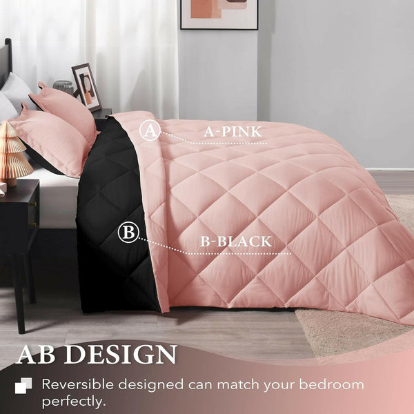 Twin Comforter Set - Pink and Black Twin Comforter, Soft Bedding Sets for All Seasons - 2 Pieces - 1 Comforter (66"X92") and 1 Pillow Sham(20"X26") - Textilura