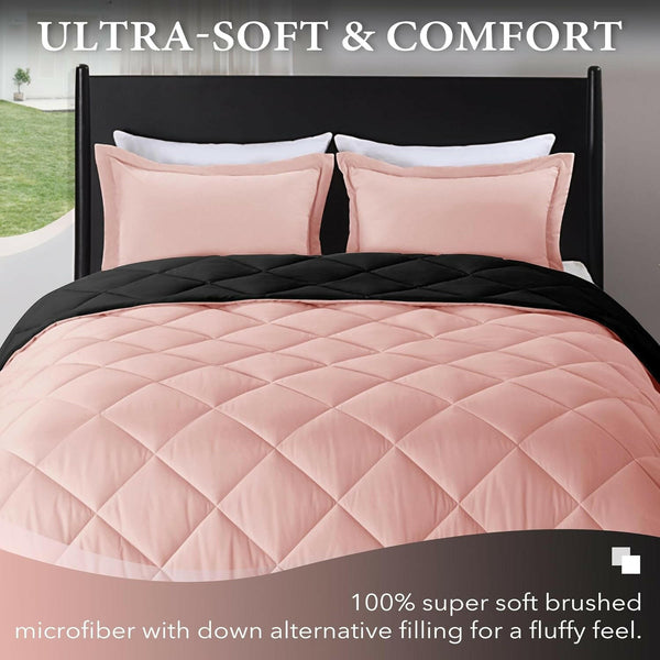 Twin Comforter Set - Pink and Black Twin Comforter, Soft Bedding Sets for All Seasons - 2 Pieces - 1 Comforter (66"X92") and 1 Pillow Sham(20"X26") - Textilura