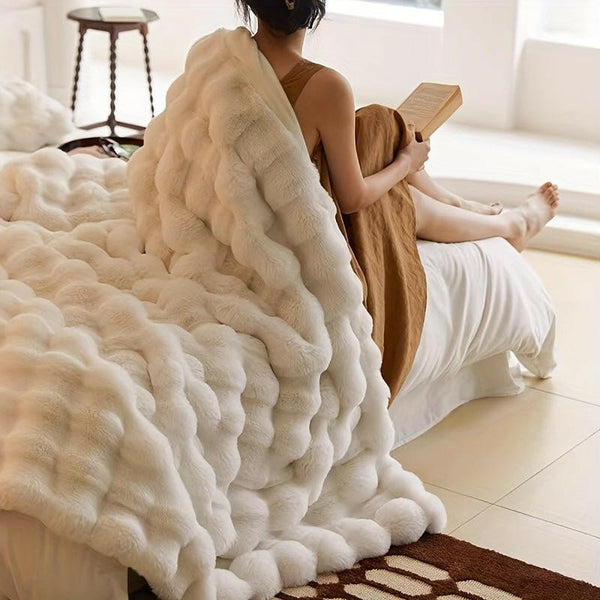 Ultra-soft plush throw blanket with fluffy texture for cozy evenings or stylish room accents