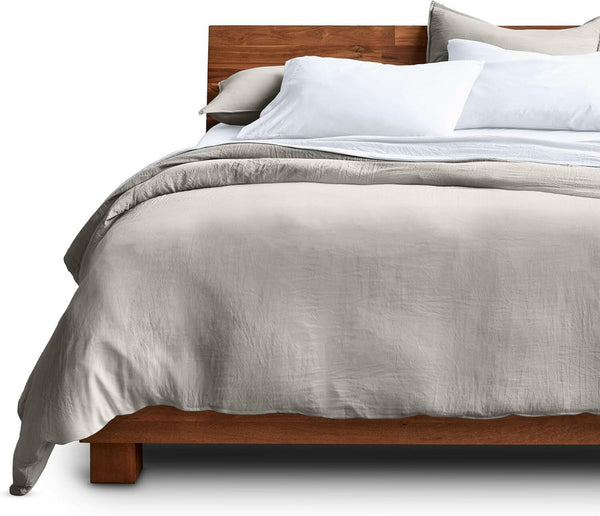 Ultra Soft Washed Microfiber Twin/Twin XL Duvet Cover with Zipper and Securing Ties and 1 Std. Pillow Sham, Linen - Like Look, Easy Care, Hypoallergenic (Twin/Twin XL, Fog) - Textilura