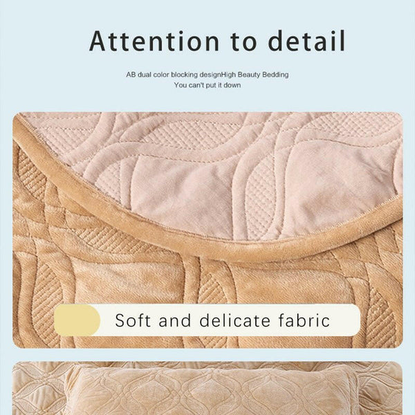 Velvet Embroidered Quilt Set - Khaki - Textilura