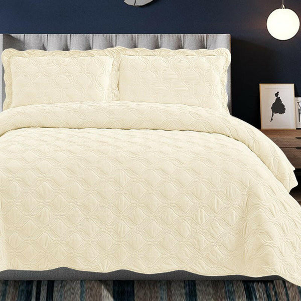 Velvet Embroidered Quilt Set - Rice White - Textilura