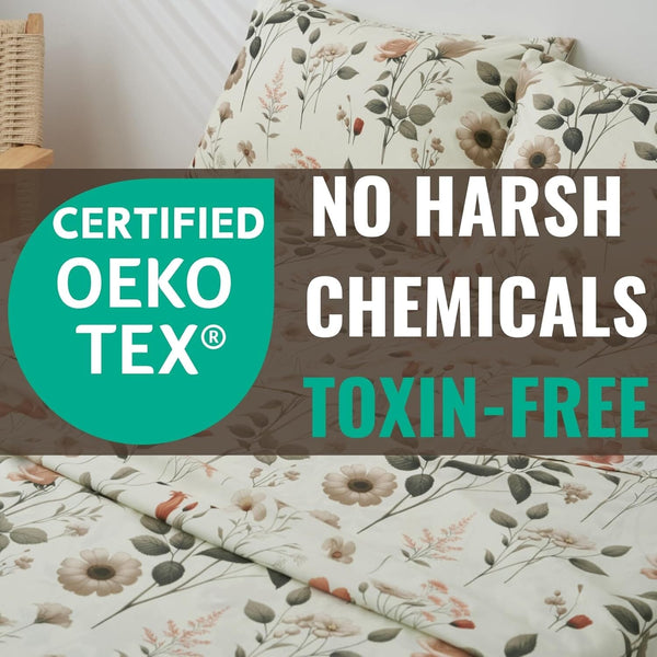 DaDalogy Enchanted Meadow Bed Sheet Set - Floral Harmony in Beige, Rose, and Soft Green, Premium Soft Microfiber, Machine Washable, Deep Pocket 14 - 15 Inches + Flat Sheet