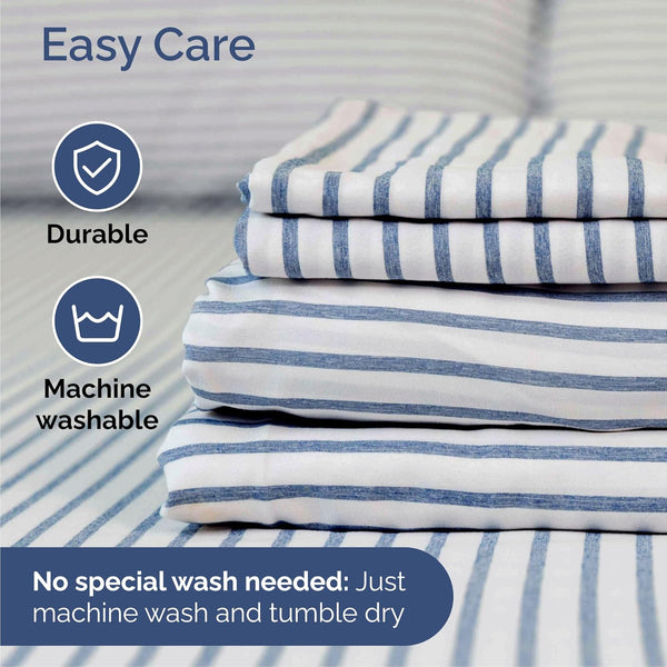 Cal King Size 4 Piece Sheet Set - Comfy Breathable & Cooling Bed Sheets Set - Hotel Luxury Bedding for Women, Men, Kids & Teens - Deep Pockets, Easy-Fit, Soft & Wrinkle Free - Oeko-Tex - Blue Stripes