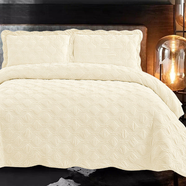 Velvet Embroidered Quilt Set - Rice White