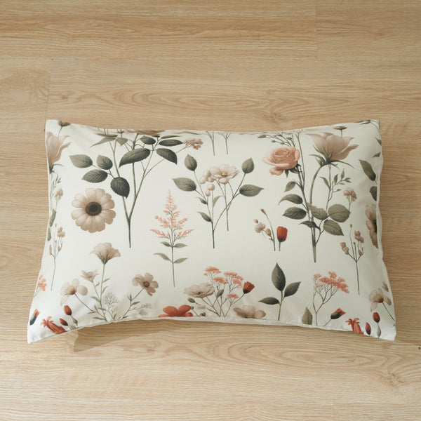 DaDalogy Enchanted Meadow Bed Sheet Set - Floral Harmony in Beige, Rose, and Soft Green, Premium Soft Microfiber, Machine Washable, Deep Pocket 14 - 15 Inches + Flat Sheet