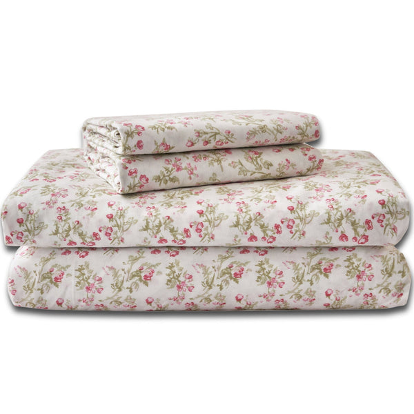 DaDa Bedding Collection Romantic Coquette Sheet Set - 100% Cotton [ Poplin Cotton ] Floral Fitted & Flat Sheets with Pillowcases - Deep Pocket Design - Soft, Breathable, Wrinkle-Resistant