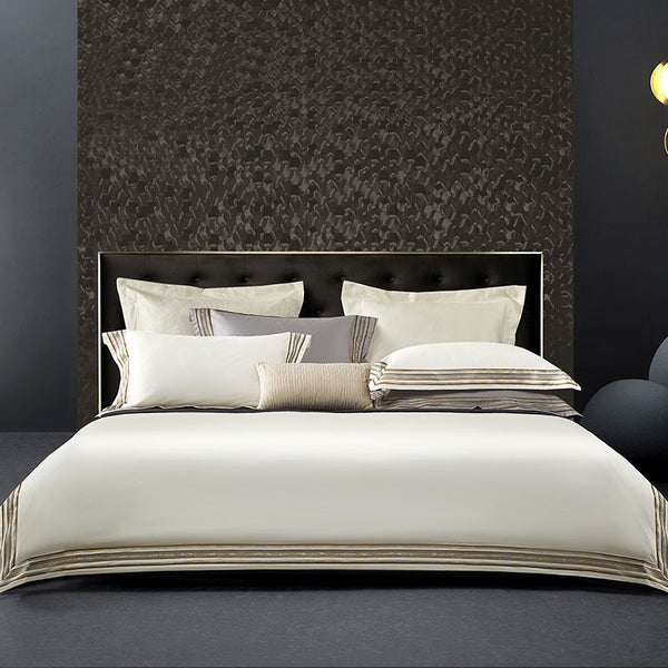 Light Luxury Solid 140 Thread Count Embroidery Solid Four Piece Bedding Set